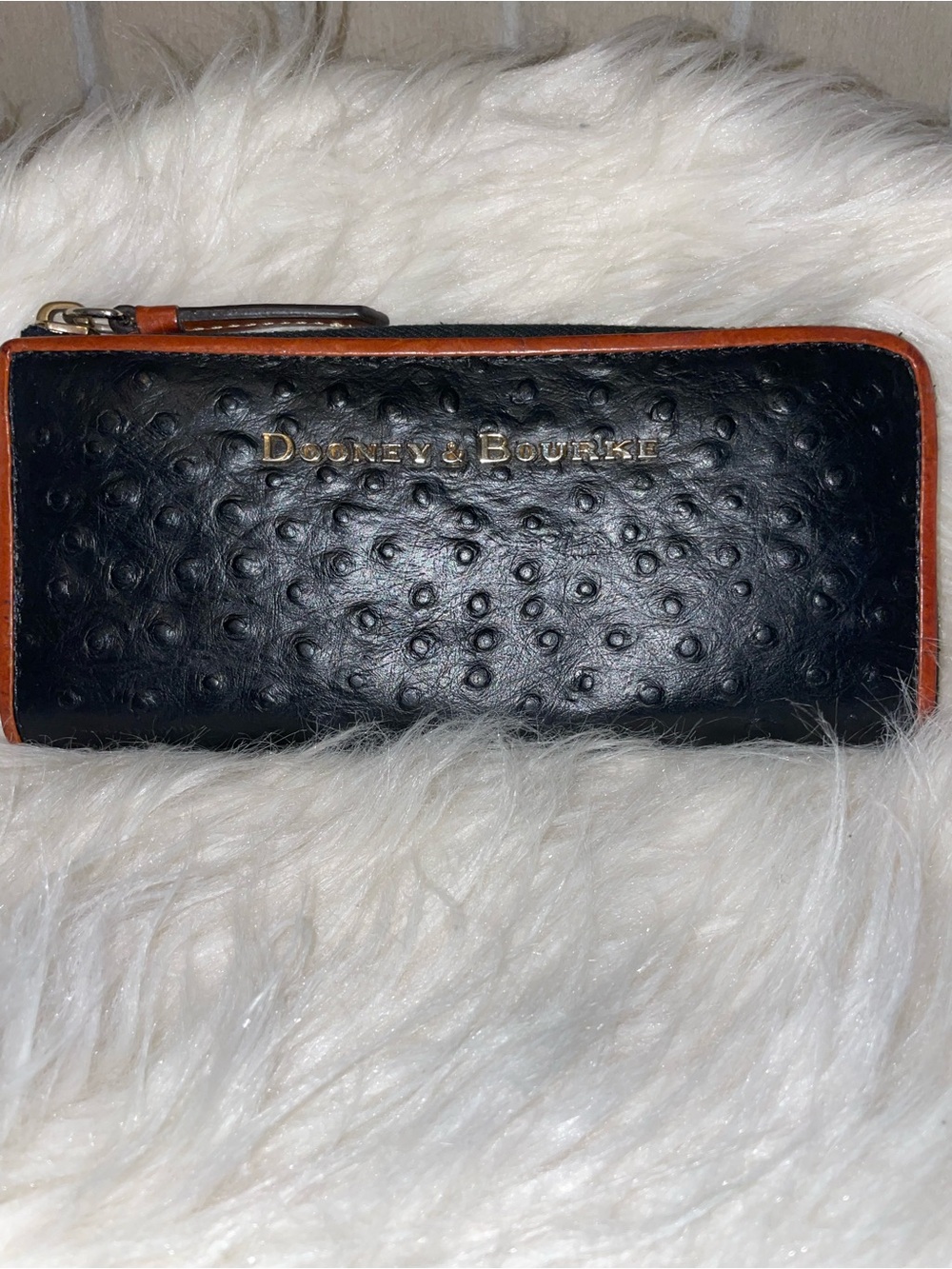 Original Dooney & Bourke Ostrich & Vachetta Leather Zip Wallet RARE VINTAGE GEM